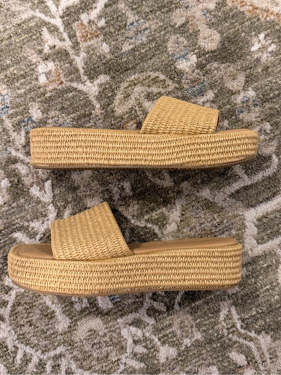 Shoes - Woven Platform Slide Sandals - Tan